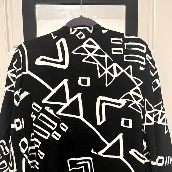 Anthropologie Kimino Inspired Long Sleeve Graphic Duster One Size Linen Blend - Picture 8 of 8